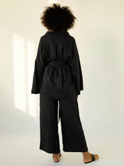 Deiji Studios | The 01 Linen Loungewear Set Long in Deep Black | The UNDONE