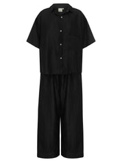 Deiji Studios | Short Sleeve Long Set in Deep Black | The UNDONE