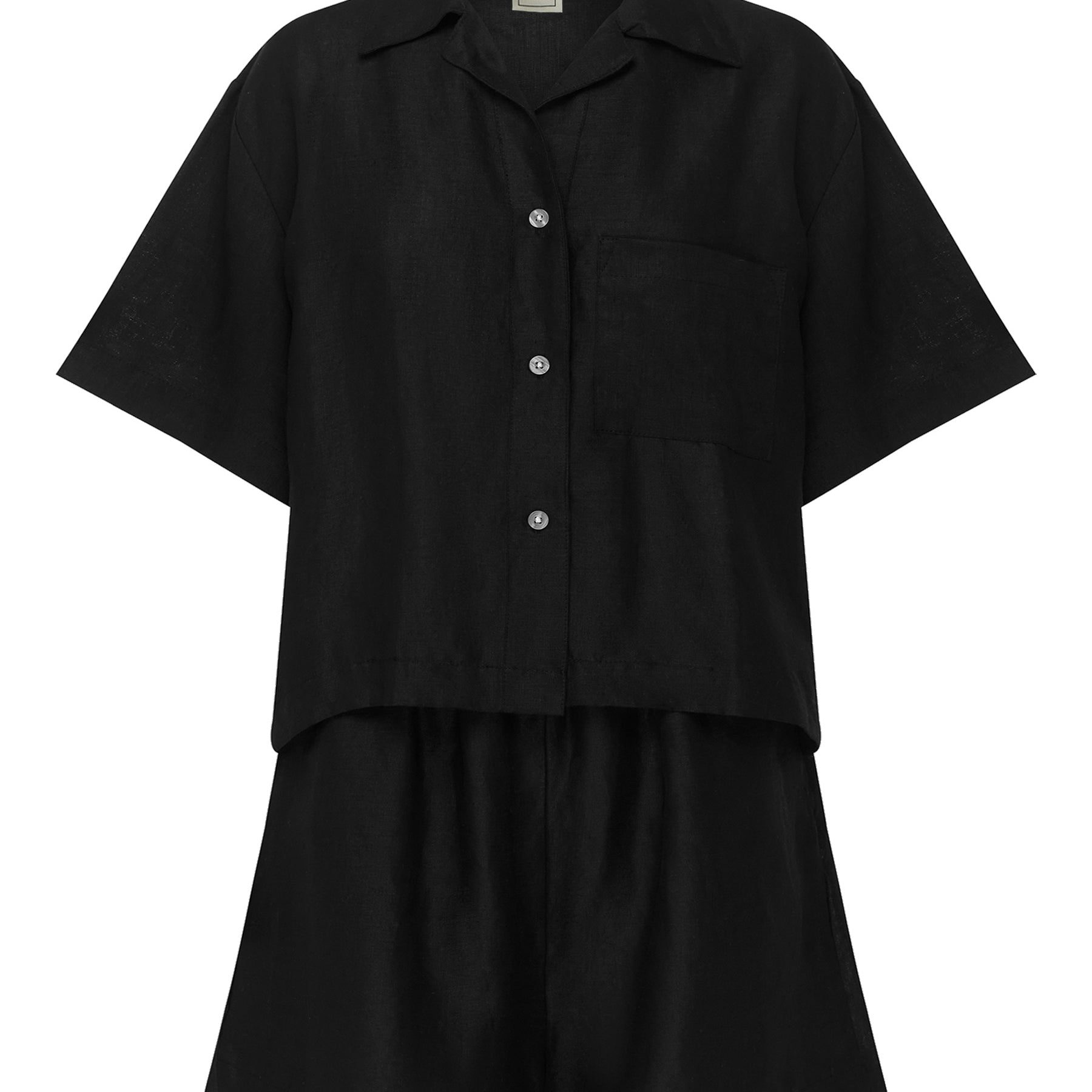Deiji Studios | Short Sleeve Short Set in Deep Black | The UNDONE