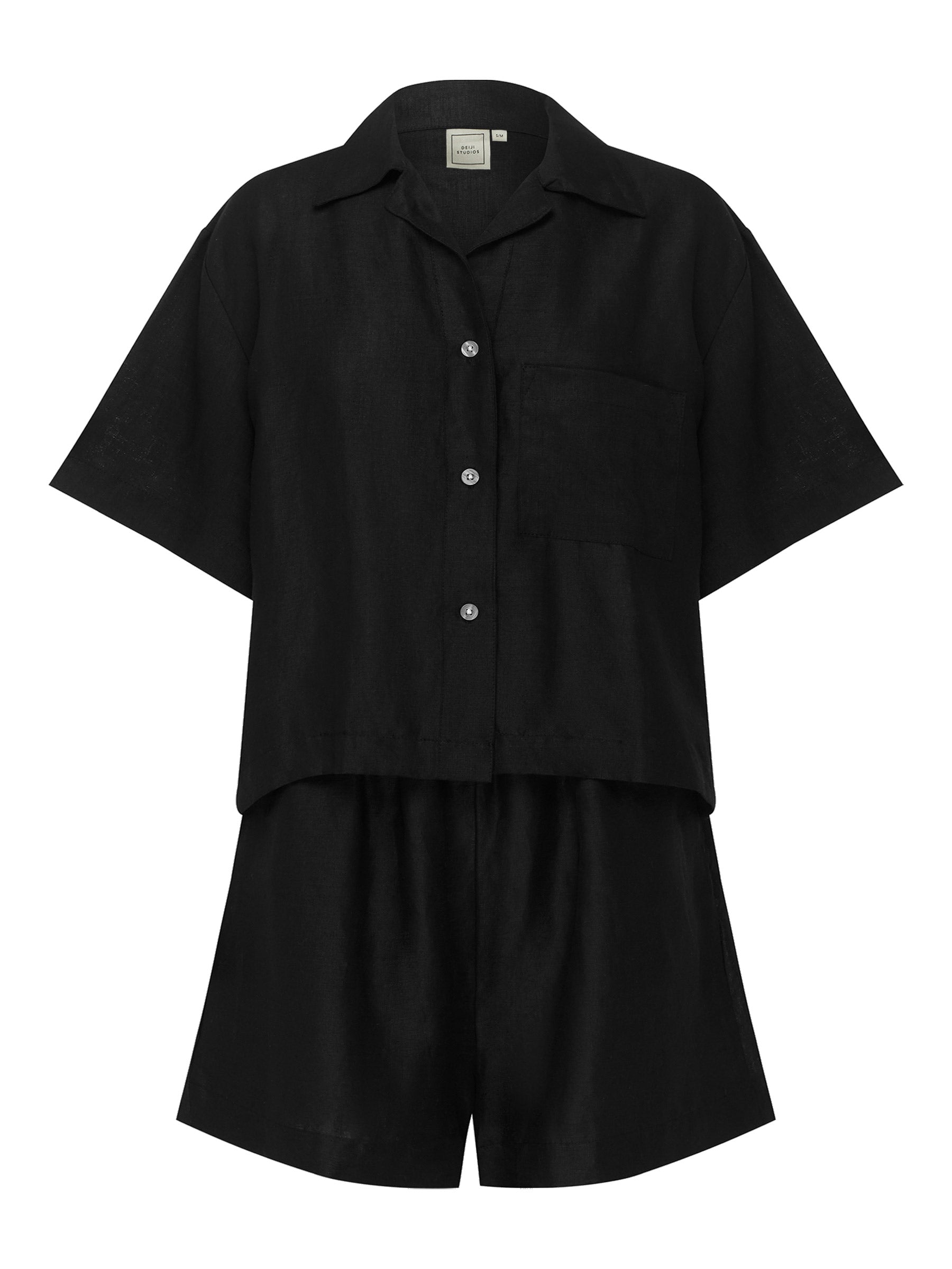 Deiji Studios | Short Sleeve Short Set in Deep Black | The UNDONE