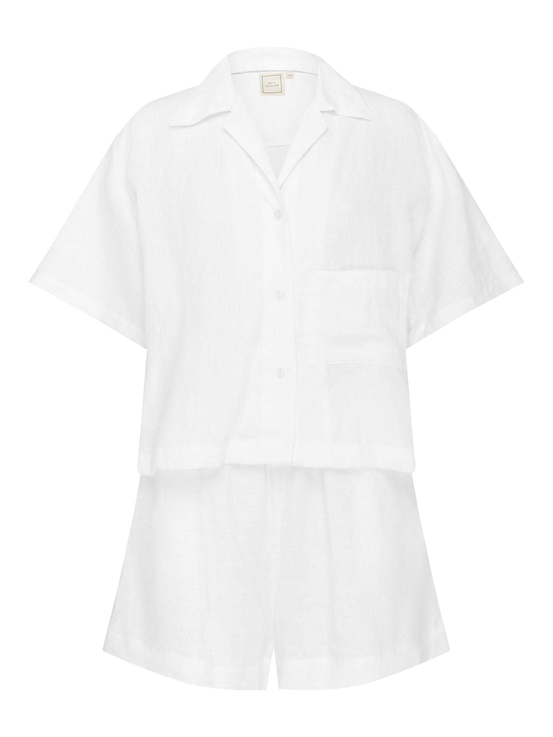 Deiji Studios | Short Sleeve Short Set in White | The UNDONE