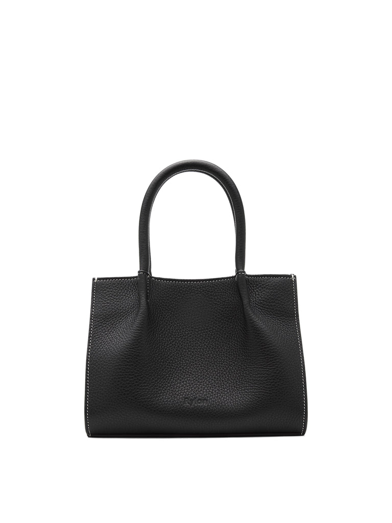 Rylan | 8.28 Mini Tote in Black Grained Leather with Ivory Stitch | The ...