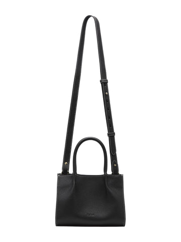 Rylan | 8.28 Mini Tote in Black Grained Leather with Ivory Stitch | The ...