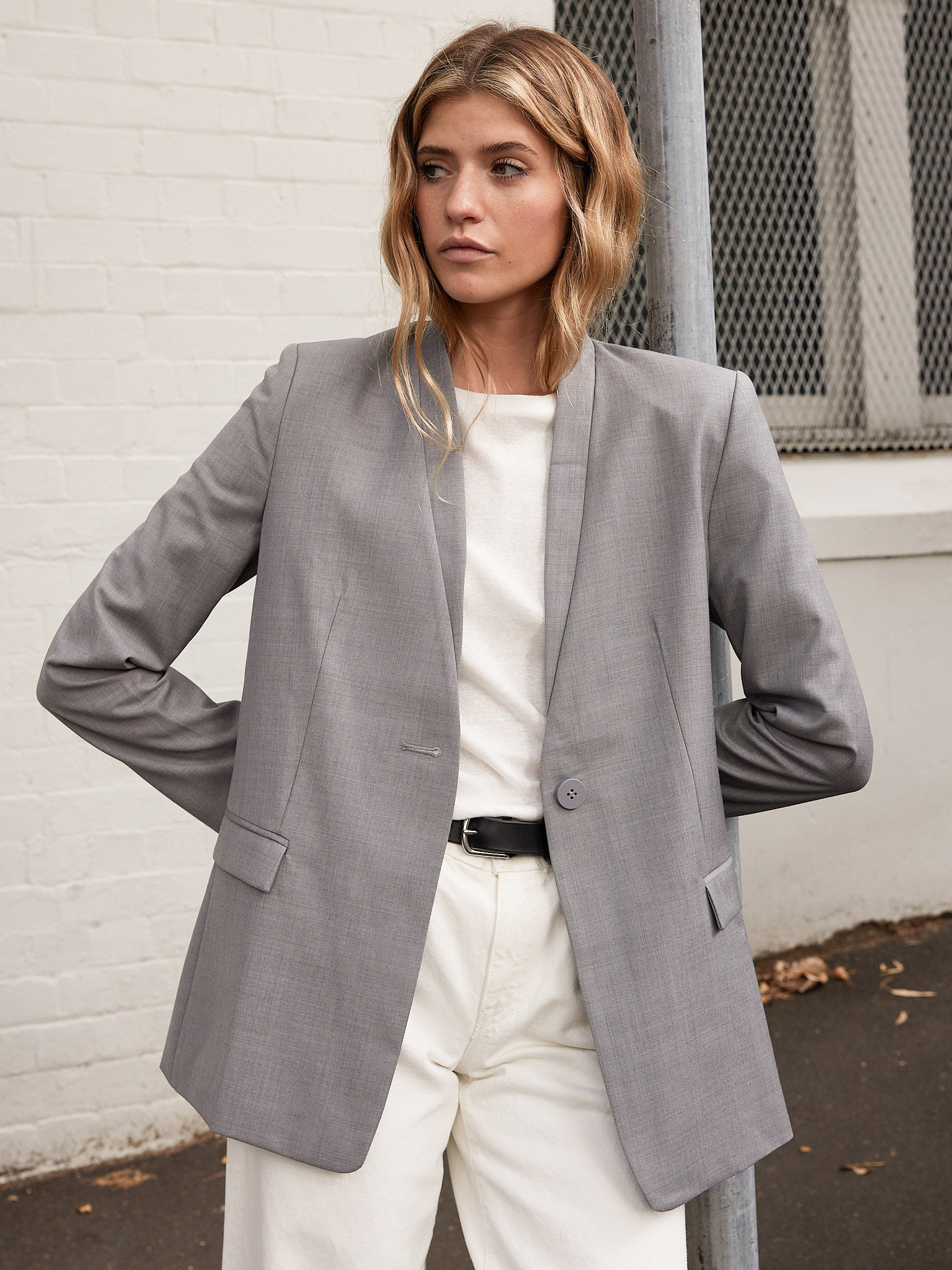 St. Agni | Shawl Collar Blazer in Grey | The UNDONE
