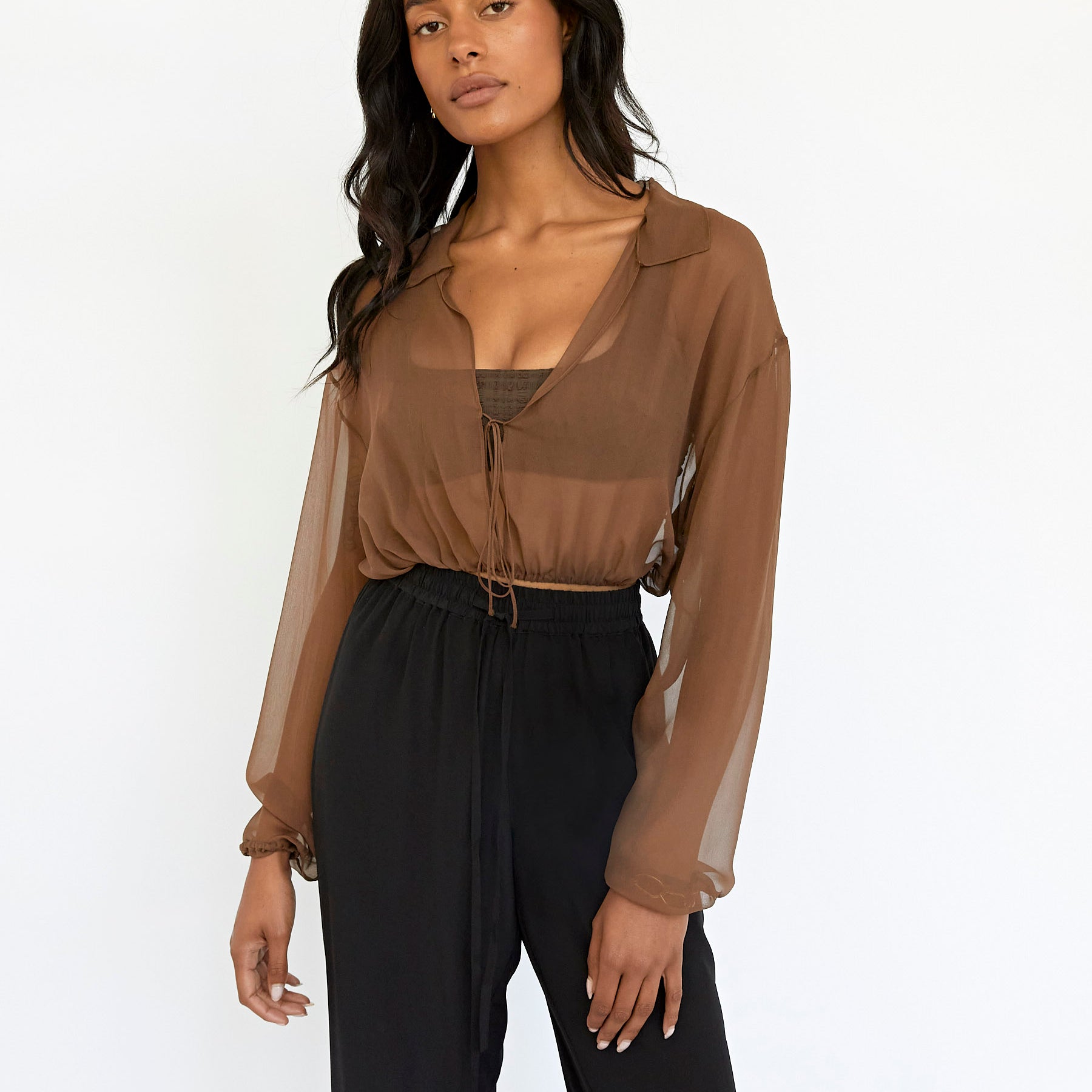 BEARE PARK | Silk Georgette Elastic Hem Blouse | The UNDONE