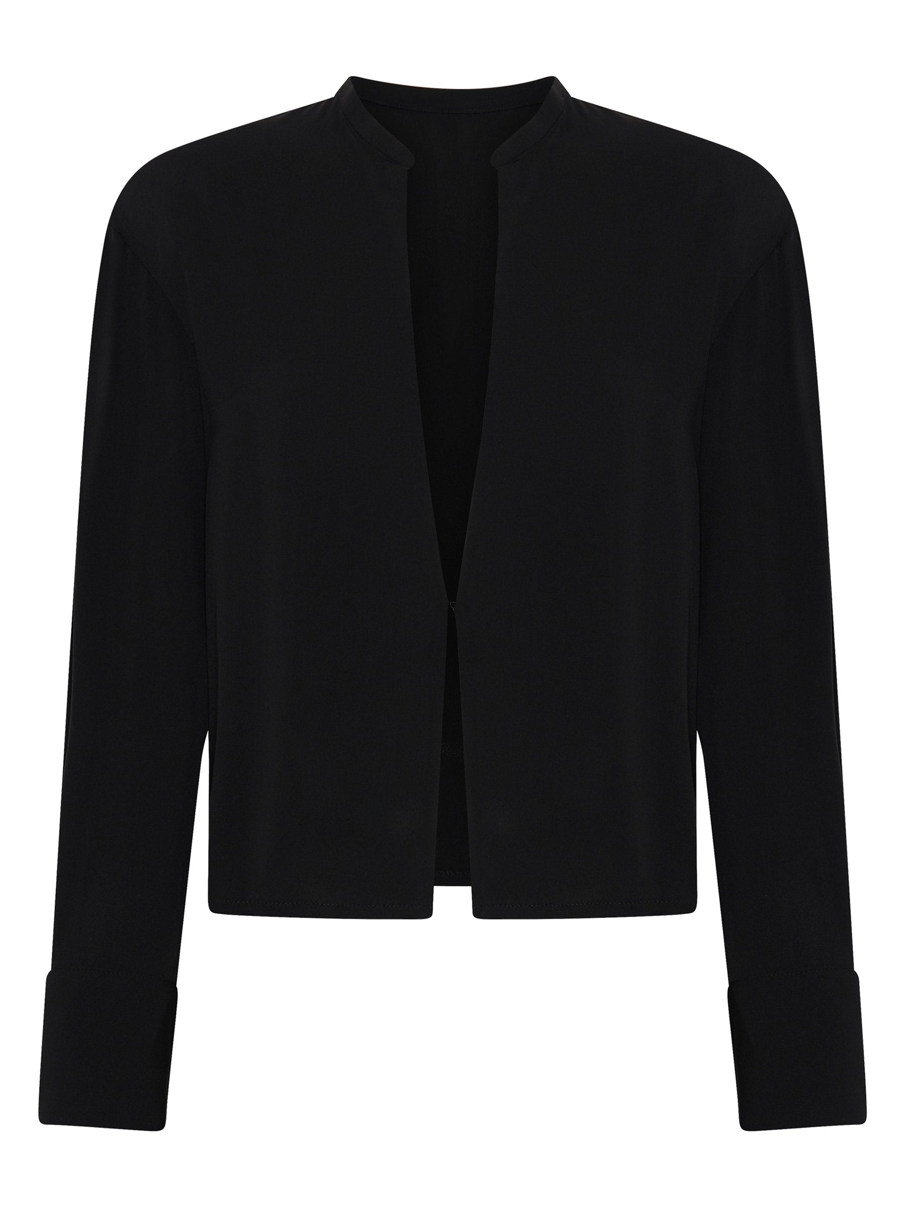 BEARE PARK | Silk Crepe Deep Split Blouse in Black | The UNDONE