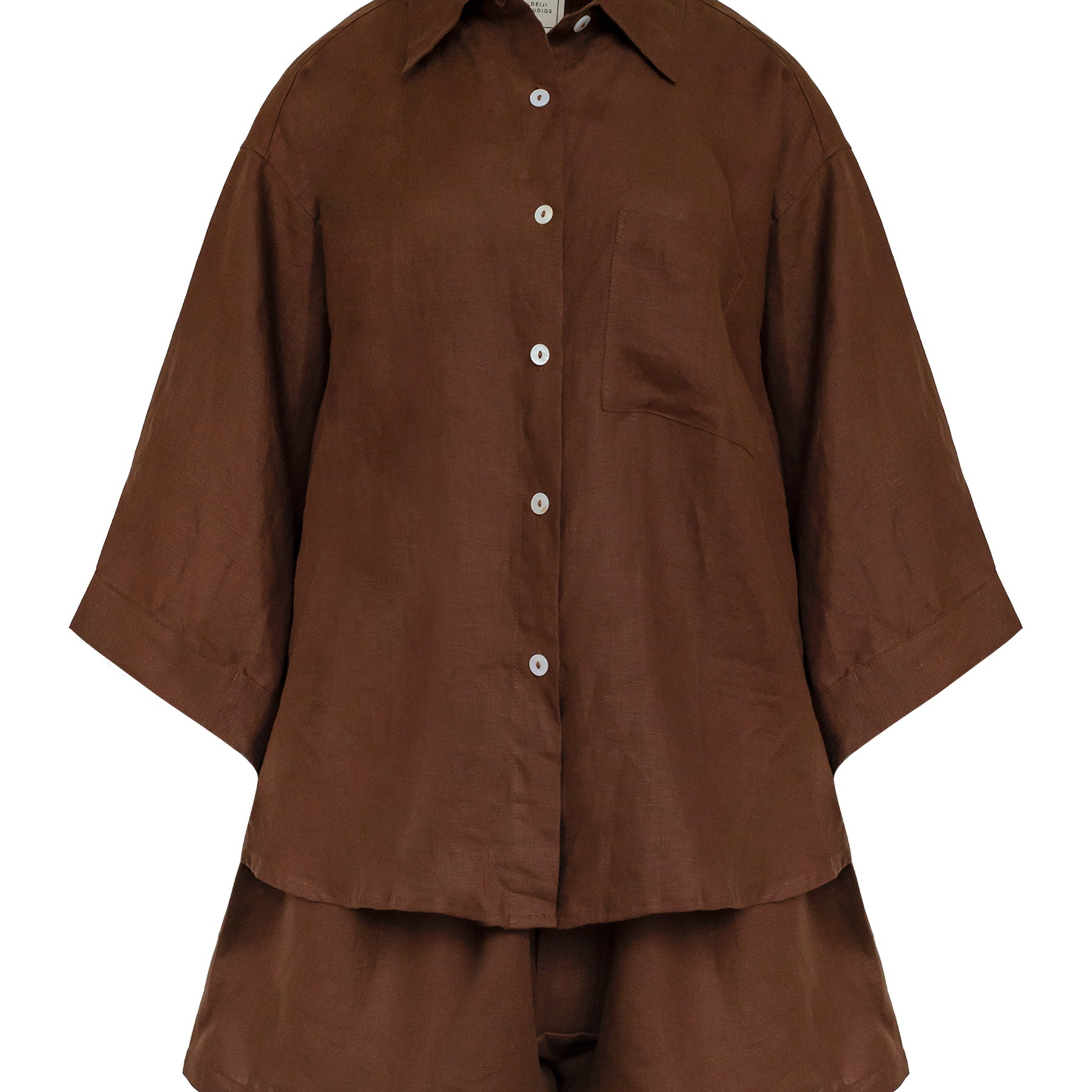 Deiji Studios | Tobacco 03 Linen Loungewear Set Short | The UNDONE