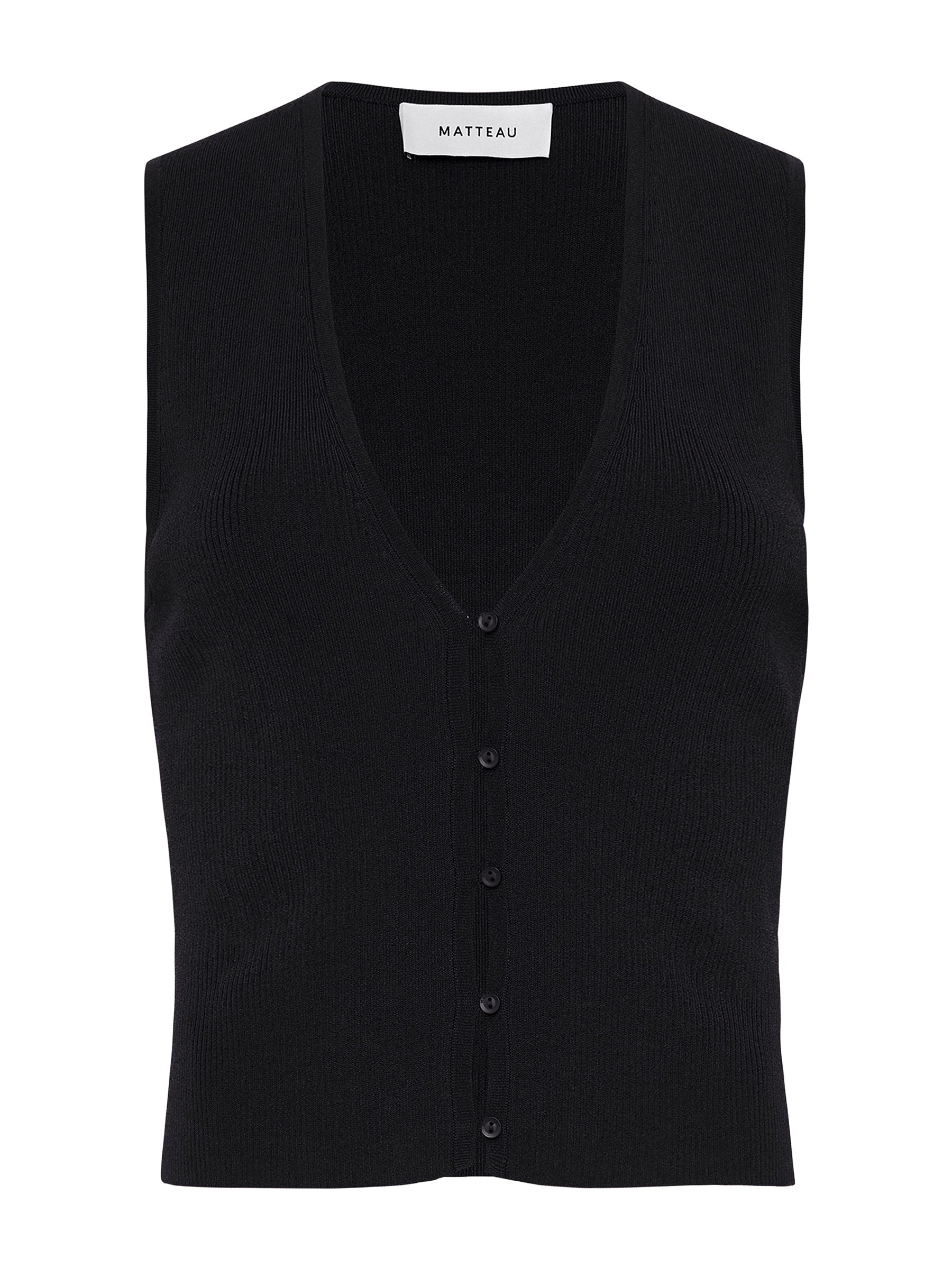 Matteau | Button Up Vest in Black | The UNDONE