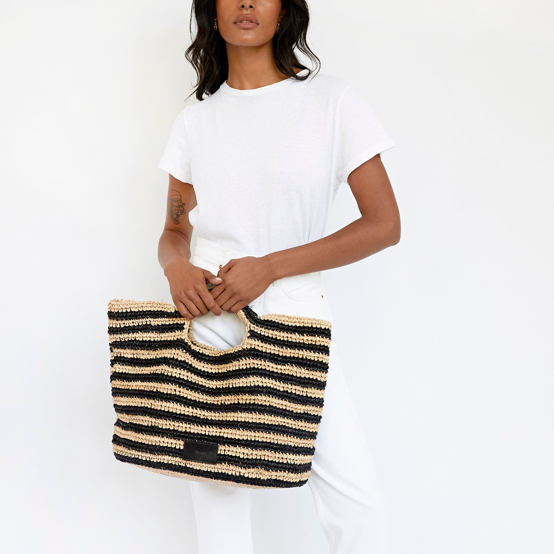 Rylan | Striped Raffia Casual Large Tote | The UNDONE