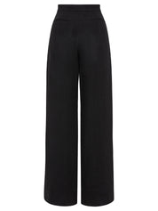 St. Agni | Linen Pleated Detailed Trousers in Black | The UNDONE