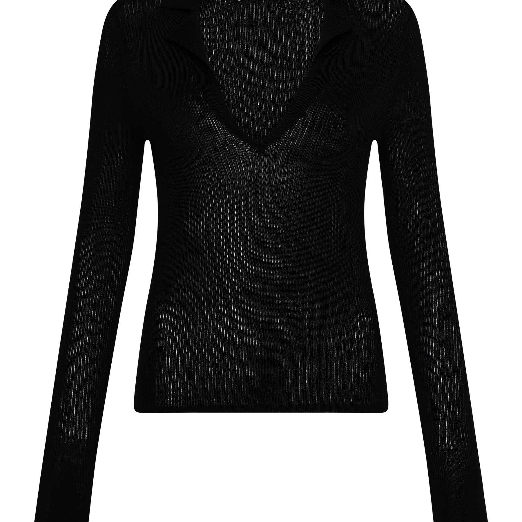St. Agni | Rib Knit Polo Top in Black | The UNDONE