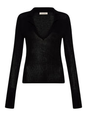 St. Agni | Rib Knit Polo Top in Black | The UNDONE
