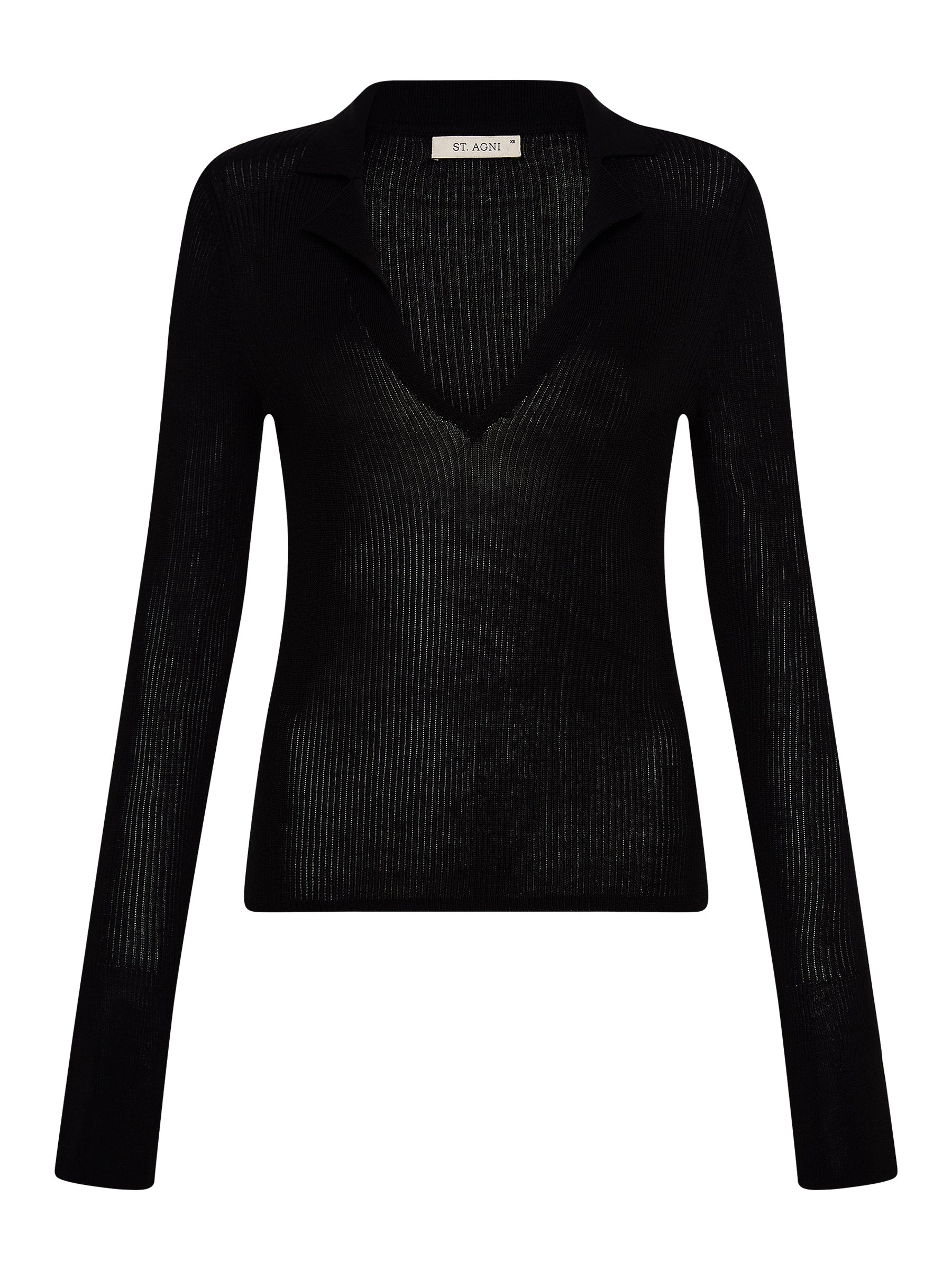 St. Agni | Rib Knit Polo Top in Black | The UNDONE