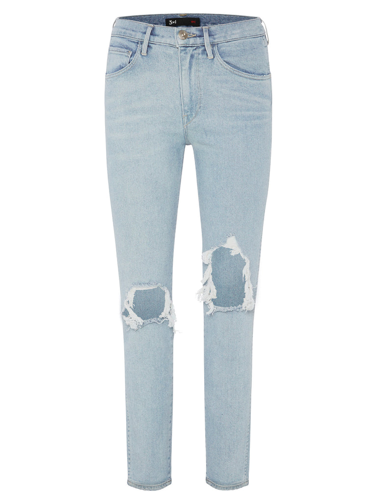 3X1 Straight Authentic Cropped Denim Jeans in Light Blue The