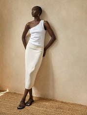 St. Agni | Low Waist Pencil Skirt in Cool White | The UNDONE