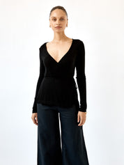 Arnsdorf | Misty Wrap Top in Black | The UNDONE