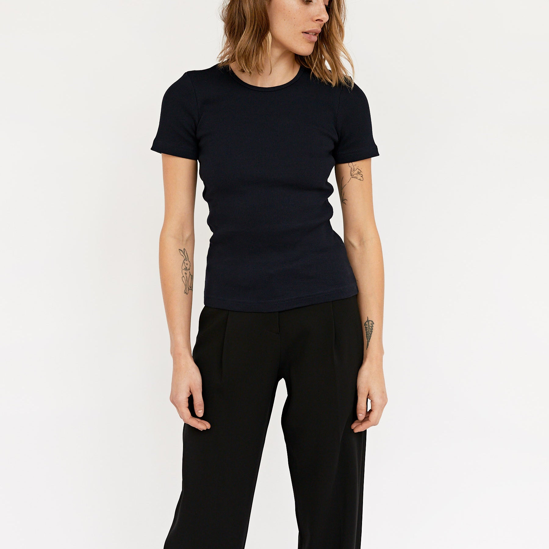 Arnsdorf | Navy Organic Fitted Rib Tee | The UNDONE