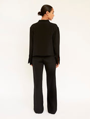 BEARE PARK | Silk Crepe Deep Split Blouse in Black | The UNDONE