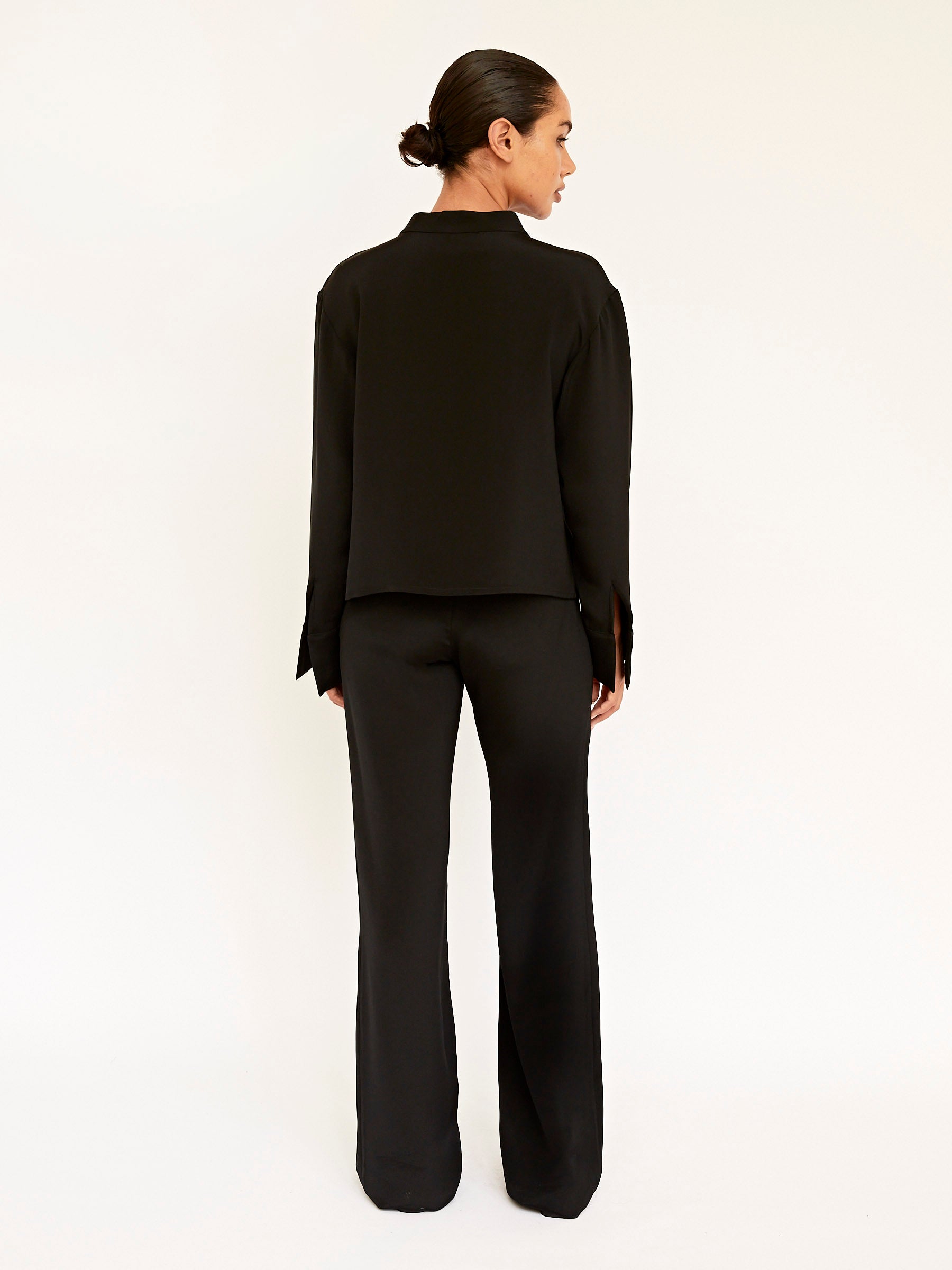 BEARE PARK | Silk Crepe Deep Split Blouse in Black | The UNDONE