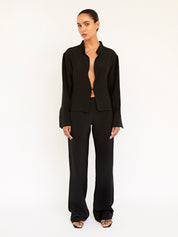 BEARE PARK | Silk Crepe Deep Split Blouse in Black | The UNDONE
