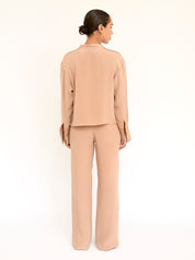 BEARE PARK | Silk Crepe Deep Split Blouse in Nude | The UNDONE