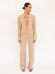 BEARE PARK | Silk Crepe Deep Split Blouse in Nude | The UNDONE