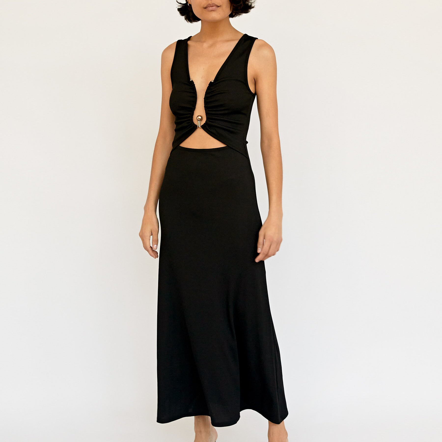Christopher Esber | Black Plunge Neckline Polar Orbit Dress | The UNDONE