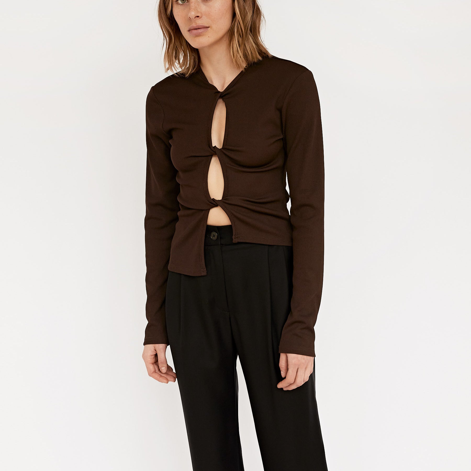 Christopher Esber | Chocolate Open Twist Long Sleeve Top | The UNDONE