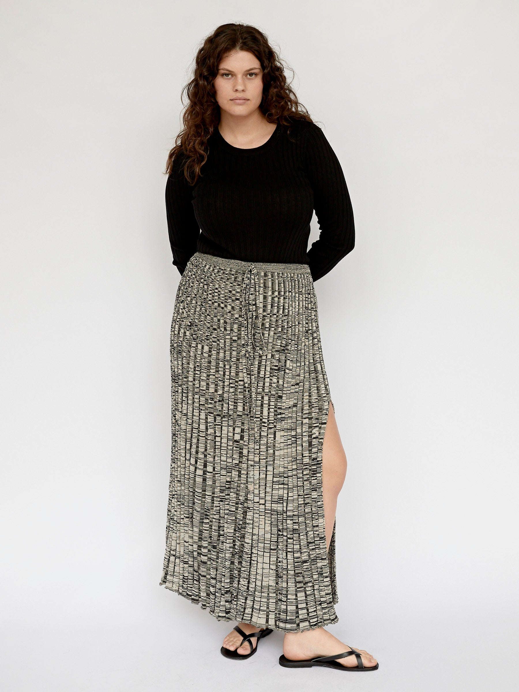 Christopher Esber | Bone and Black Pleated Knit Tie Skirt | The UNDONE