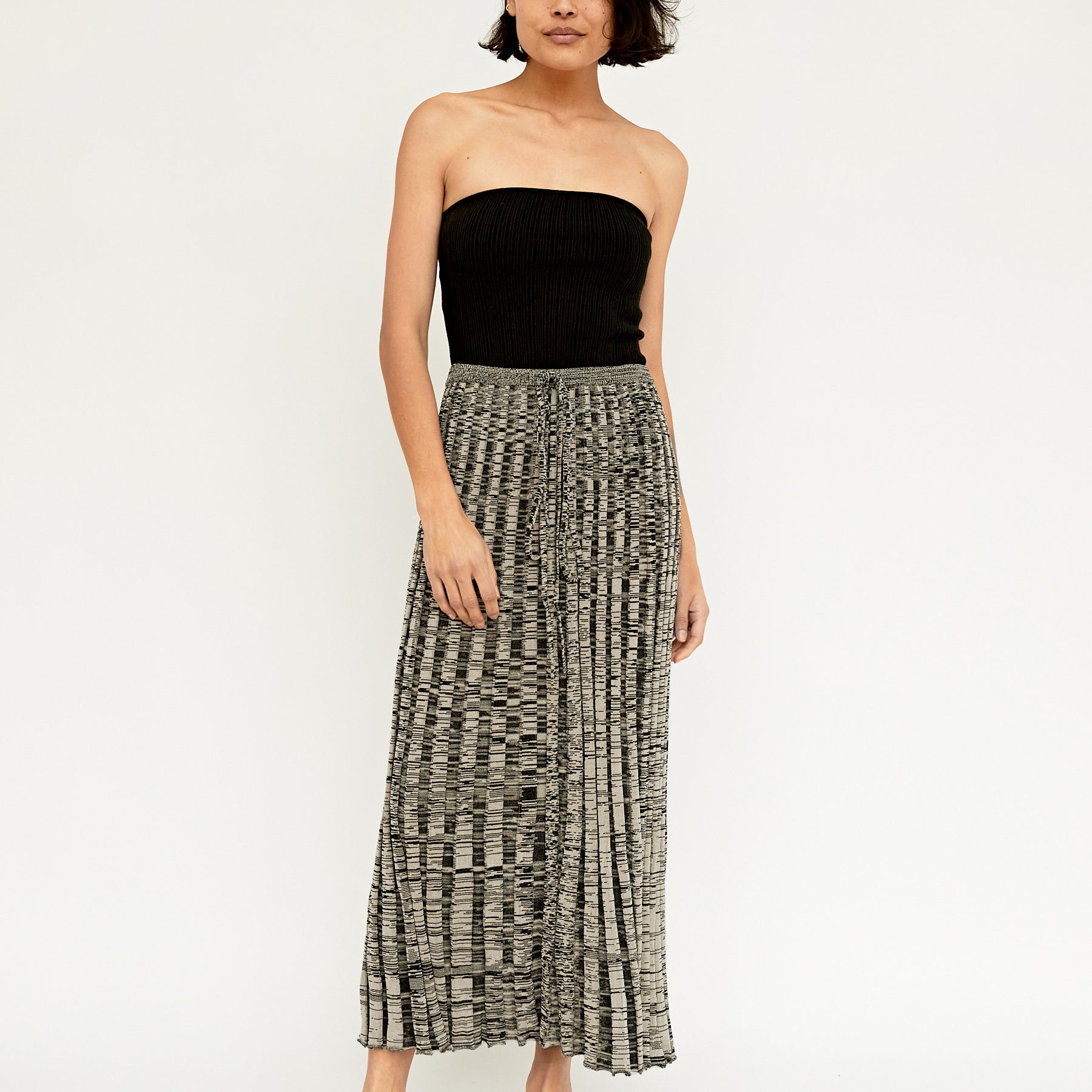 Christopher Esber | Bone and Black Pleated Knit Tie Skirt | The UNDONE