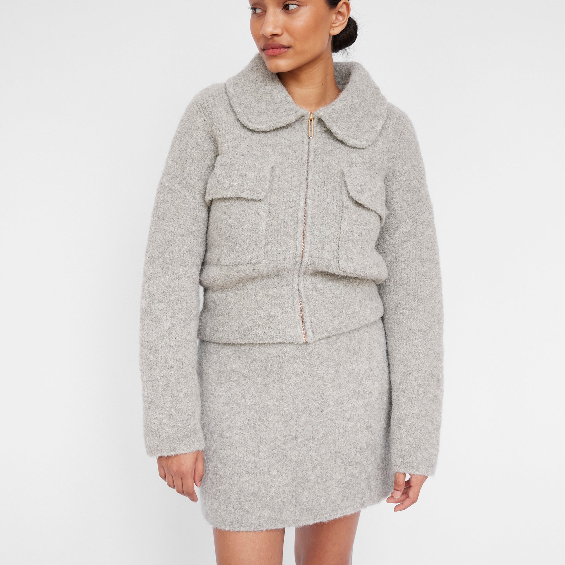Clea | Hugo Boucle Bomber in Grey | The UNDONE