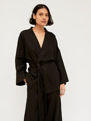 Deiji Studios | The 01 Linen Loungewear Set Long in Deep Black | The UNDONE