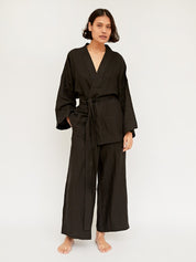 Deiji Studios | The 01 Linen Loungewear Set Long in Deep Black | The UNDONE