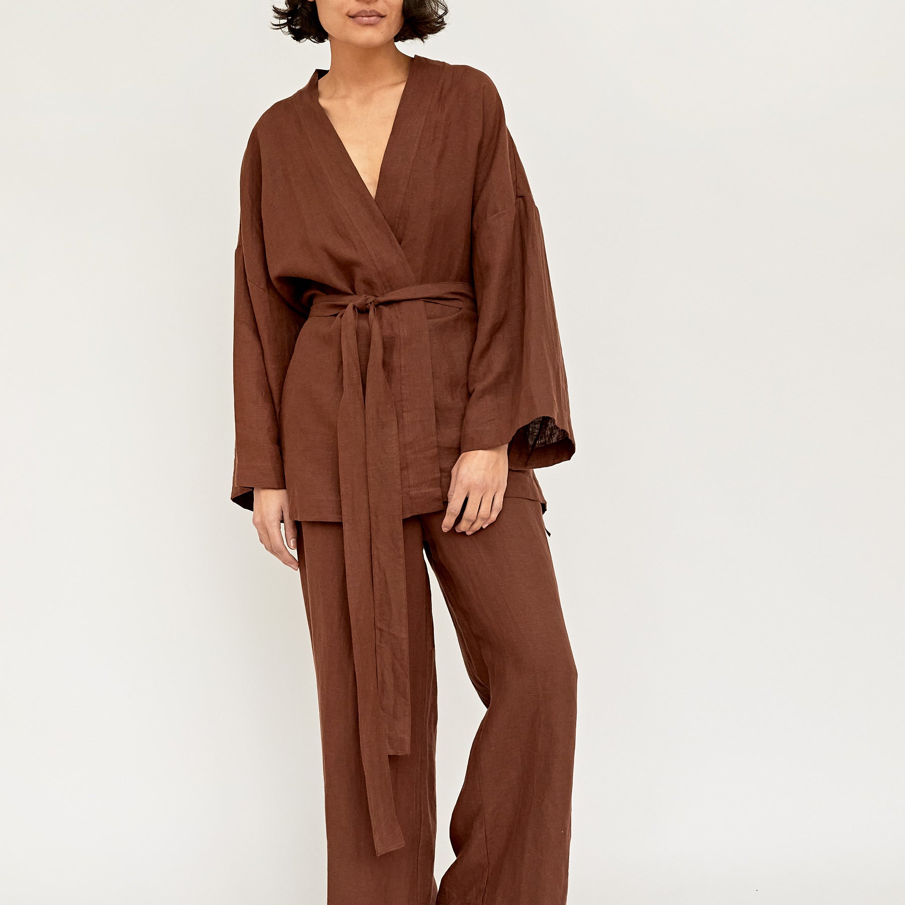 Deiji Studios | Tobacco 01 Linen Loungewear Set Long | The UNDONE