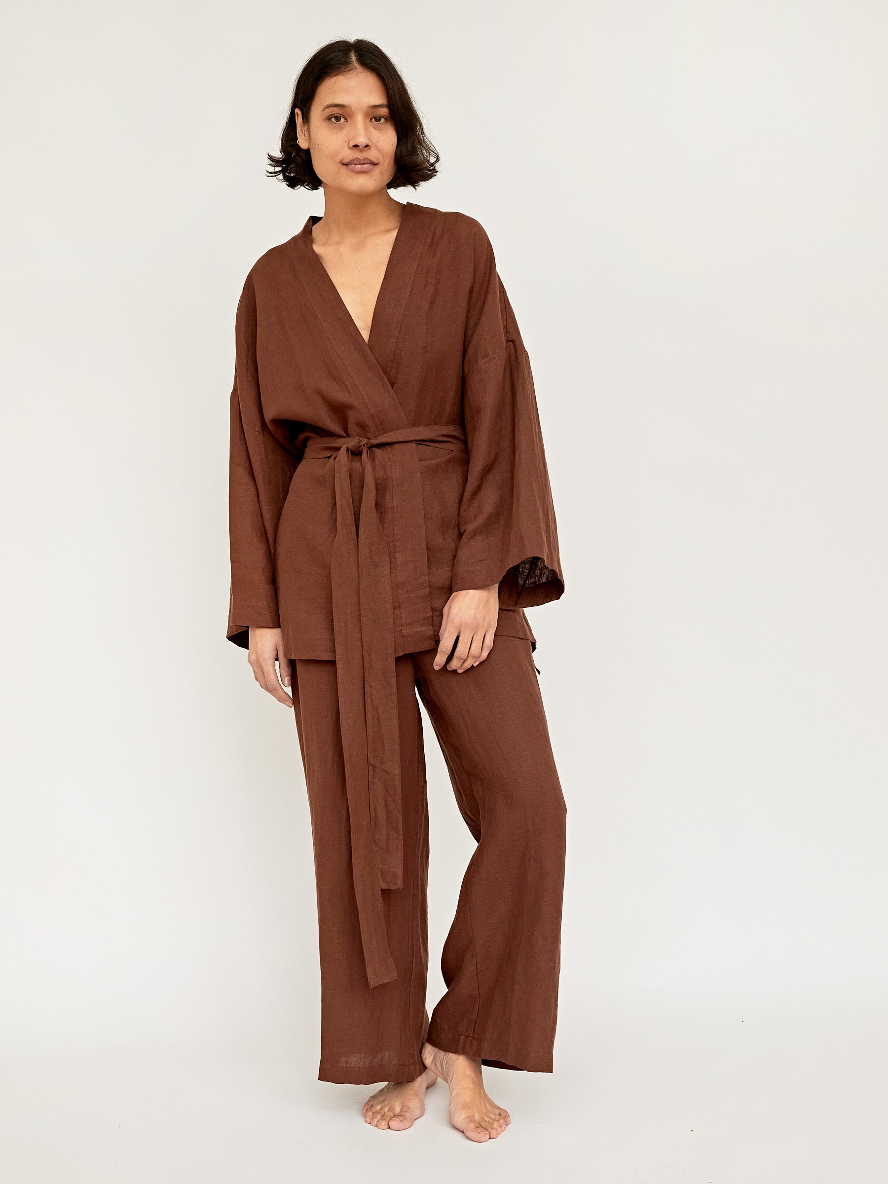 Deiji Studios | Tobacco 01 Linen Loungewear Set Long | The UNDONE