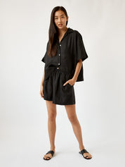 Deiji Studios | Short Sleeve Short Set in Deep Black | The UNDONE