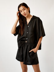 Deiji Studios | Short Sleeve Short Set in Deep Black | The UNDONE