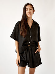 Deiji Studios | Short Sleeve Short Set in Deep Black | The UNDONE