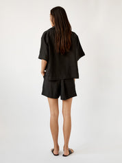 Deiji Studios | Short Sleeve Short Set in Deep Black | The UNDONE