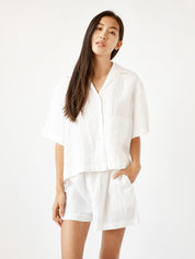 Deiji Studios | Short Sleeve Short Set in White | The UNDONE
