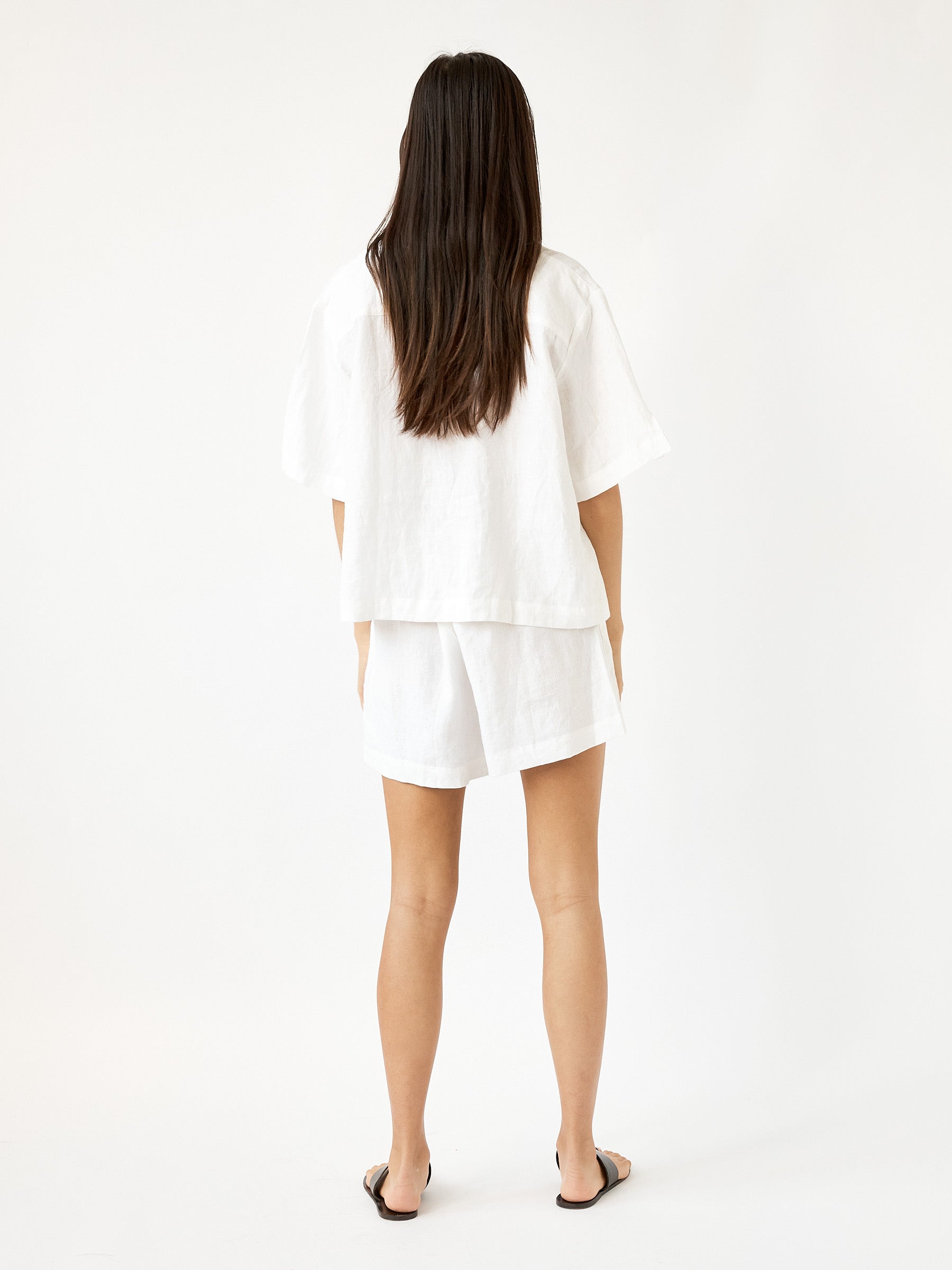 Deiji Studios | Short Sleeve Short Set in White | The UNDONE