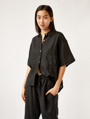 Deiji Studios | Short Sleeve Long Set in Deep Black | The UNDONE
