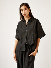 Deiji Studios | Short Sleeve Long Set in Deep Black | The UNDONE