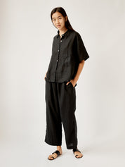 Deiji Studios | Short Sleeve Long Set in Deep Black | The UNDONE