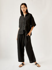 Deiji Studios | Short Sleeve Long Set in Deep Black | The UNDONE