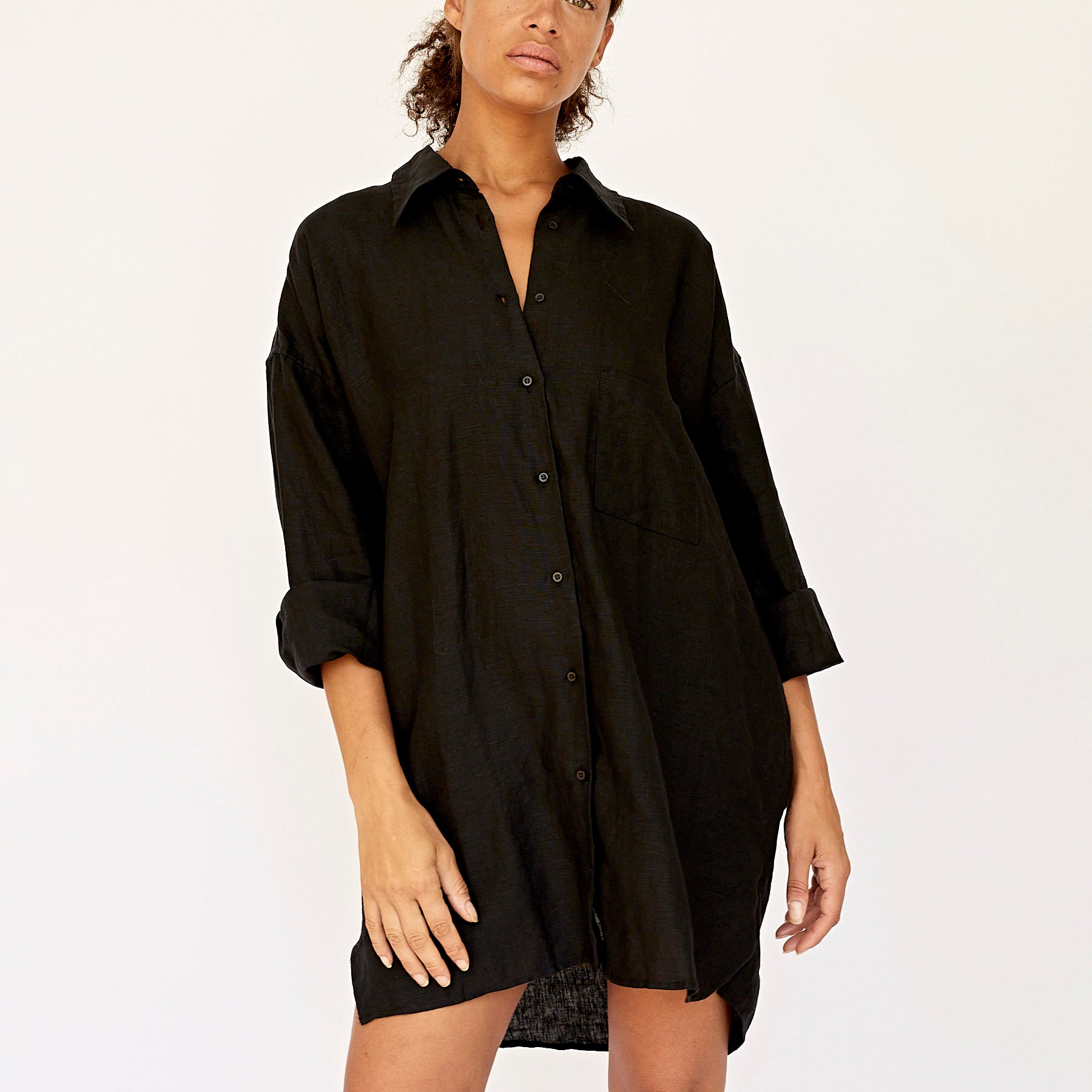 Deiji Studios | The Oversized Shirt Dress in Deep Black | The UNDONE