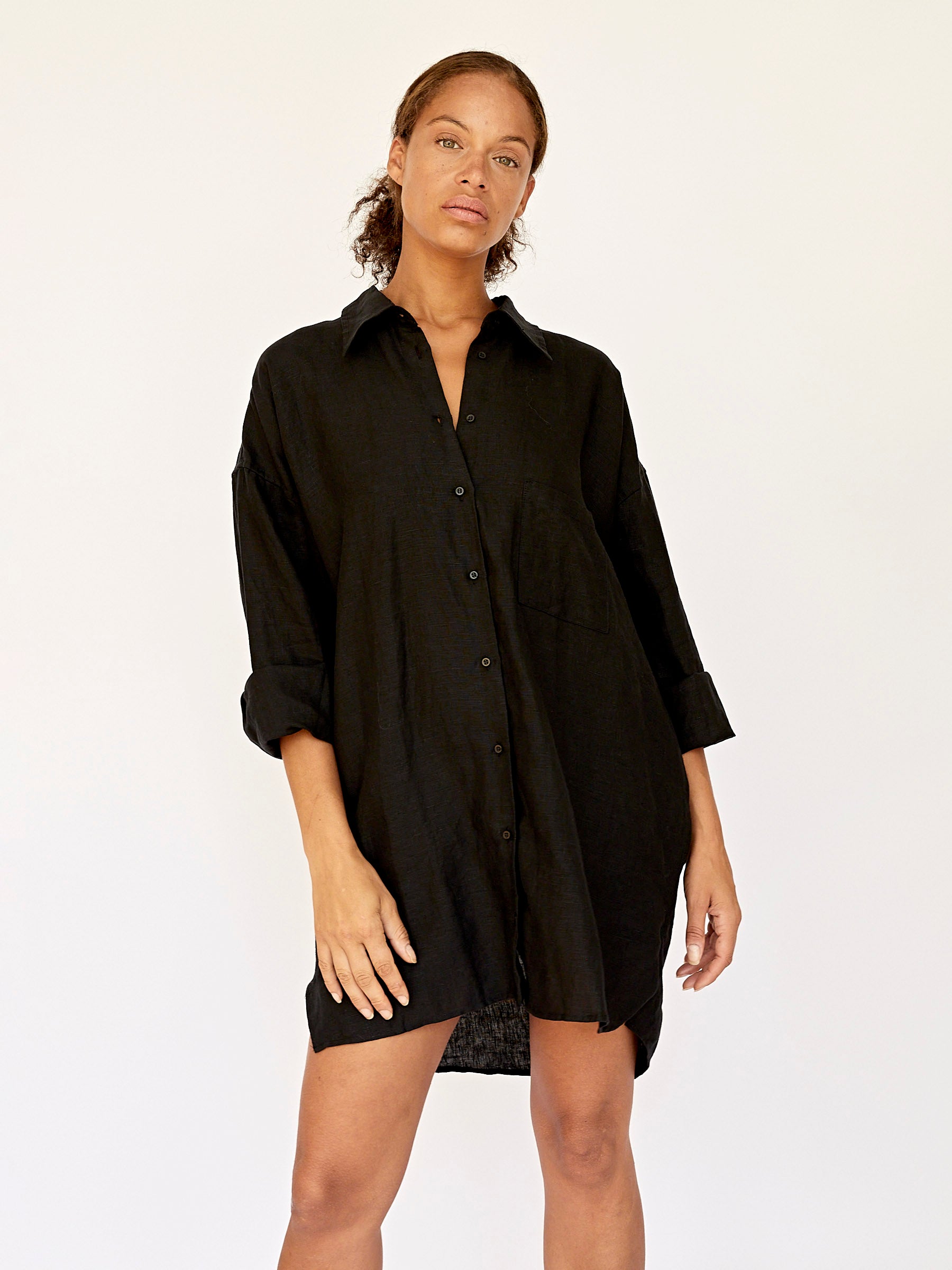 Deiji Studios | The Oversized Shirt Dress in Deep Black | The UNDONE