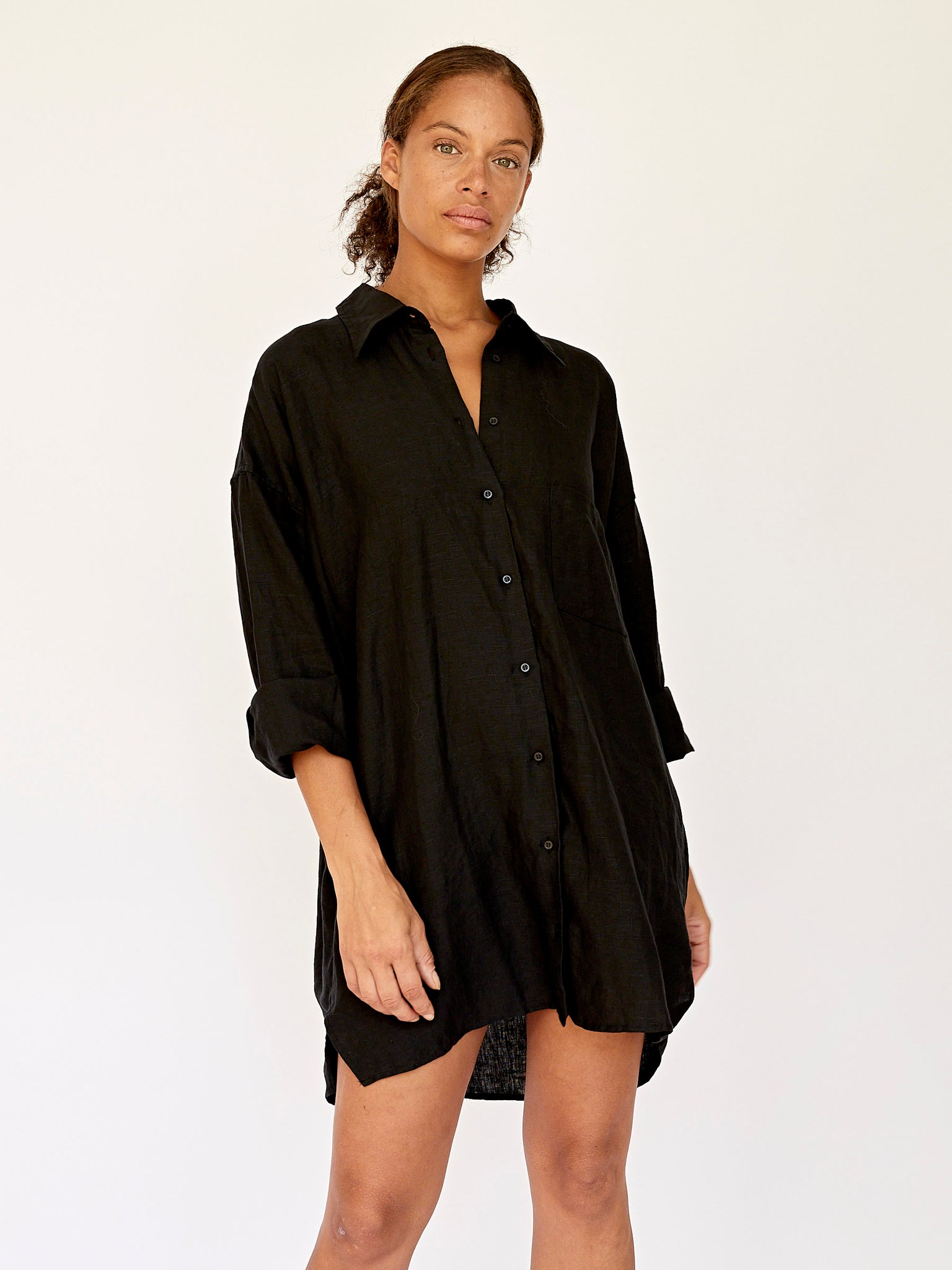 Deiji Studios Deep Black The Oversized Shirt Dress The UNDONE