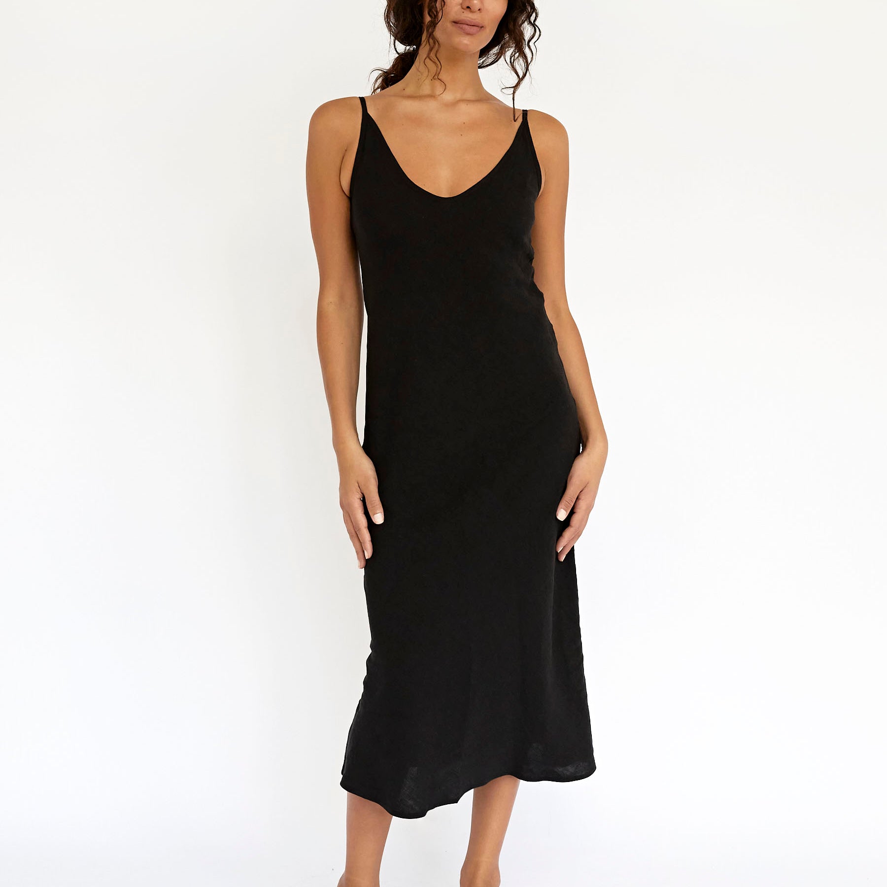 Dominique Healy | Midi Bias Dress in Black | The UNDONE
