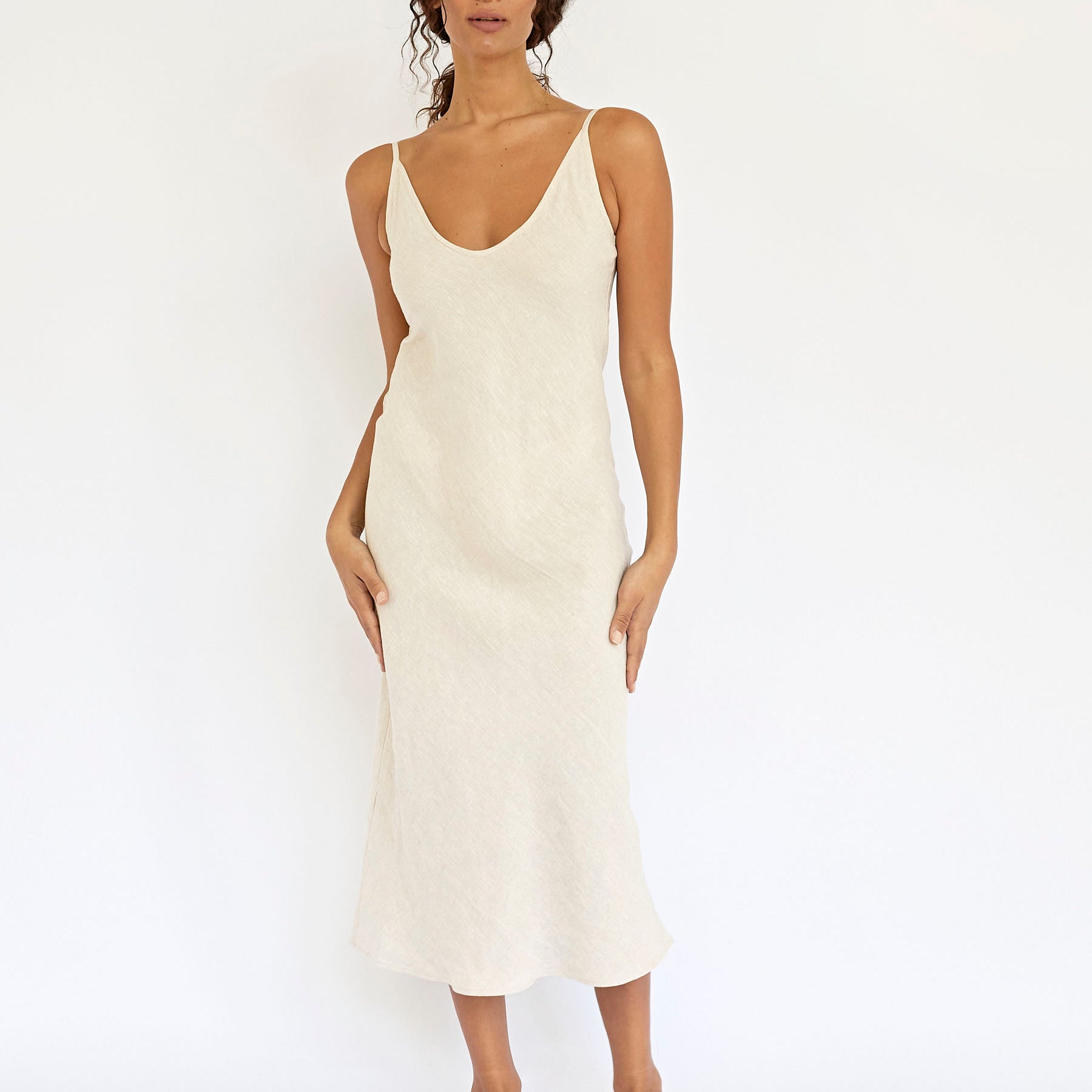Dominique Healy | Midi Bias Dress in Sand | The UNDONE